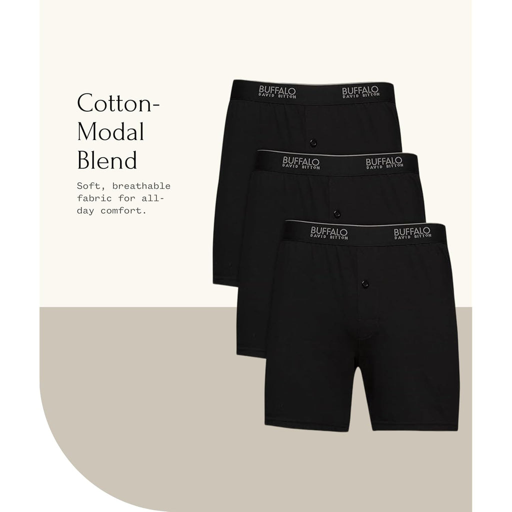 Felina Buffalo Mens Boxers - 3-Pack Cotton Boxers For Men, Boxer Shorts, Mens Underwear Black