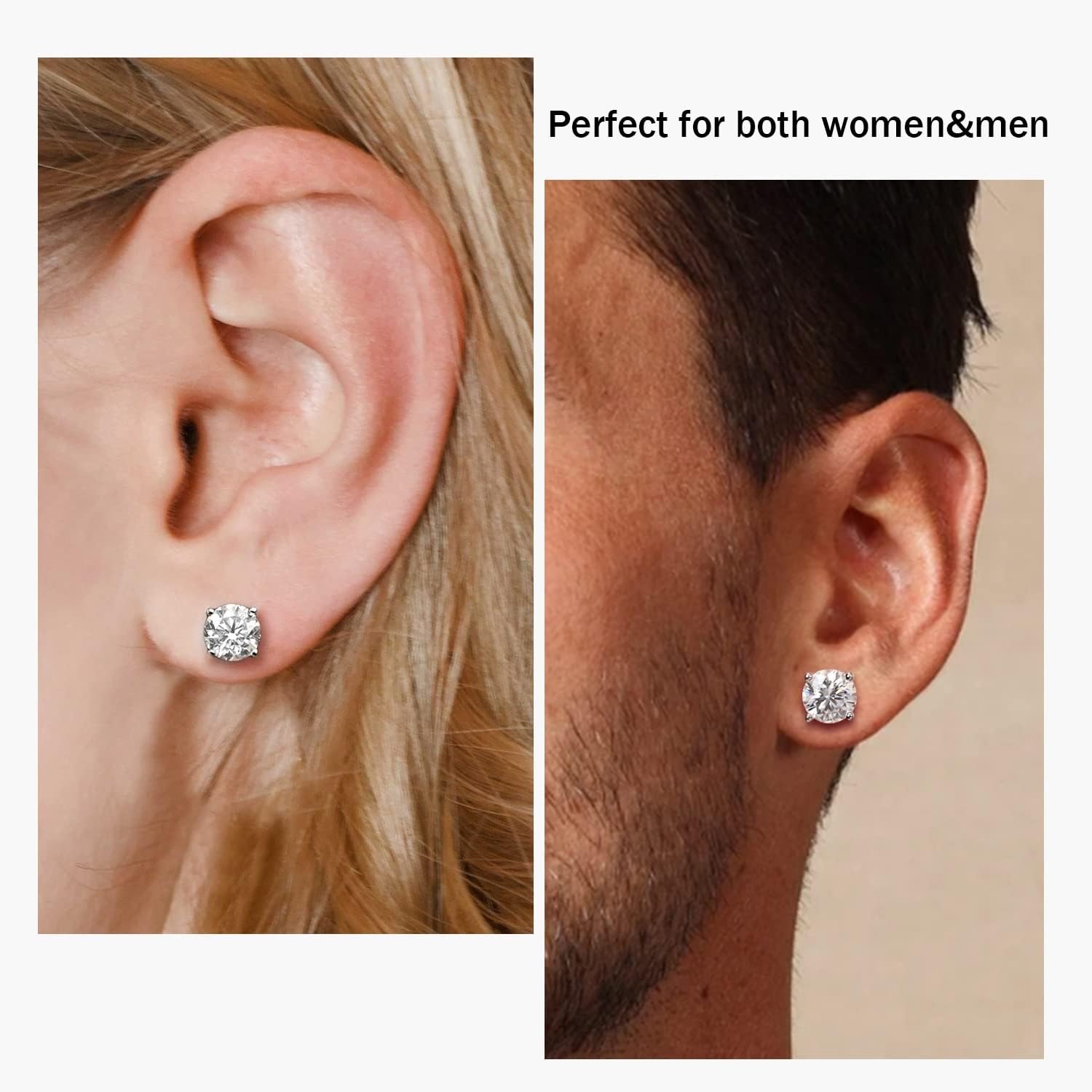 YODEWA 1/2/3ct Moissanite Stud Earrings for Women 925 Sterling Silver Hypoallergenic Butterfly Back 1 Pair DEF Color Lab Created Brilliant Round Moissanite Earrings