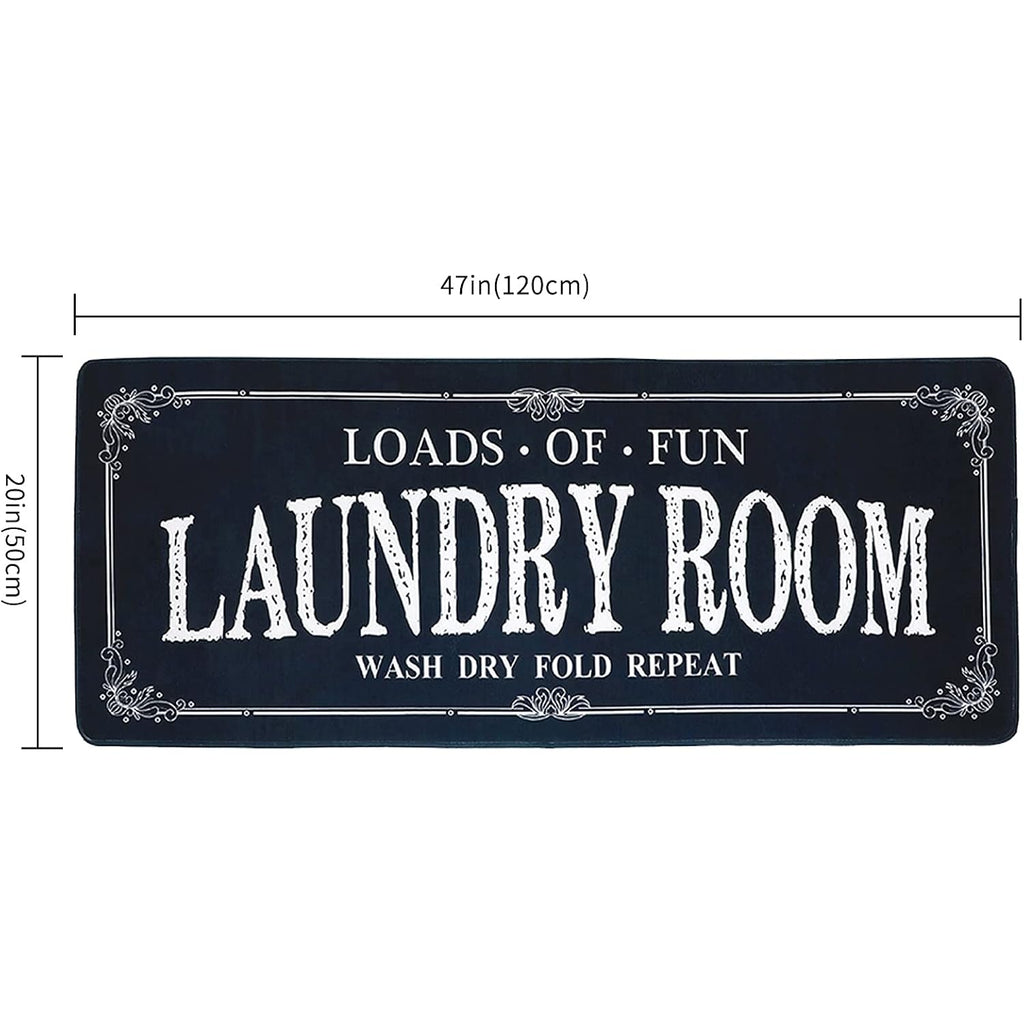 ROMAMIGO Non Slip Laundry Runner Rug - Farmhouse Kitchen Floor Mat for Mudroom and Bathroom - Black, 20 X 47 Inches