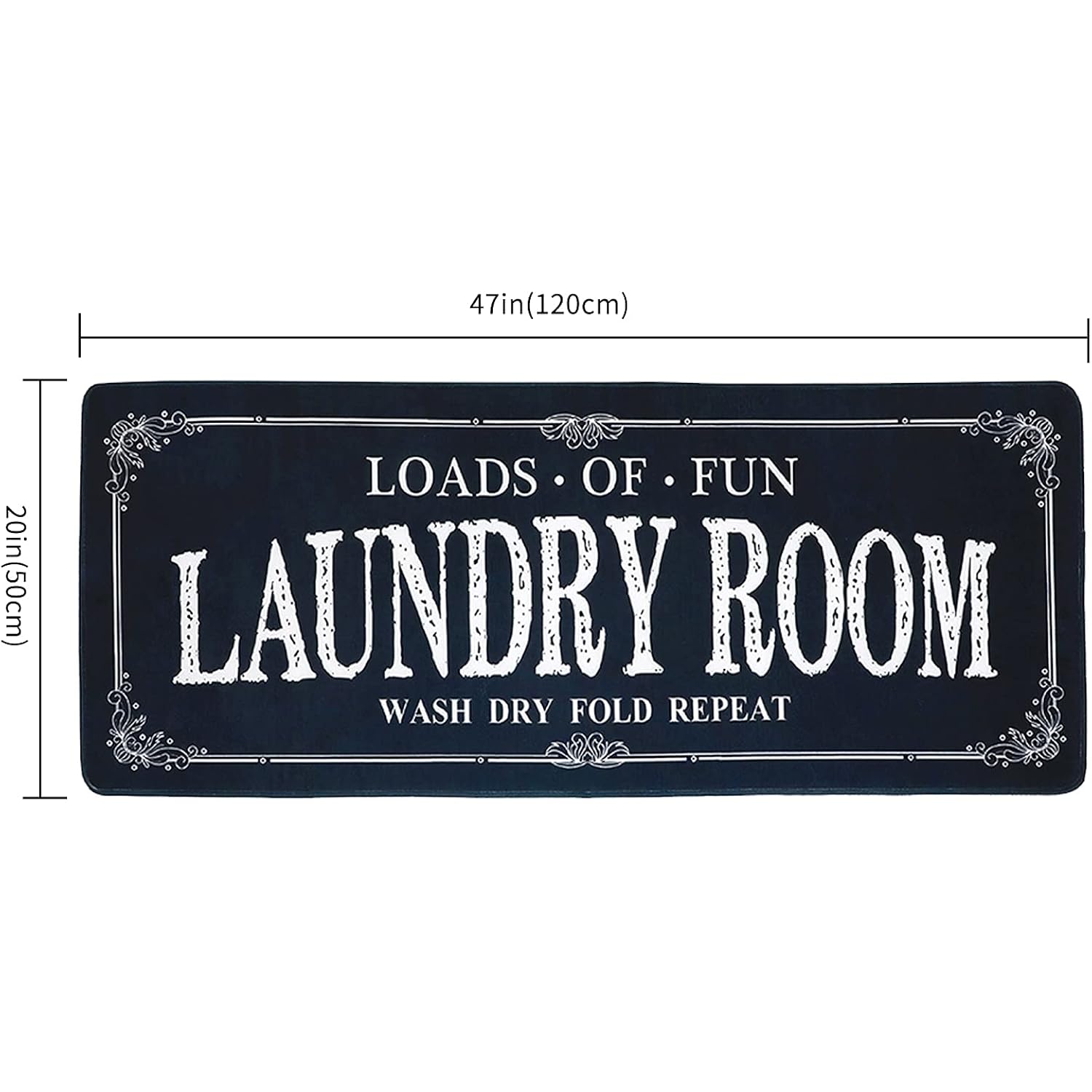 ROMAMIGO Non Slip Laundry Runner Rug - Farmhouse Kitchen Floor Mat for Mudroom and Bathroom - Black, 20 X 47 Inches