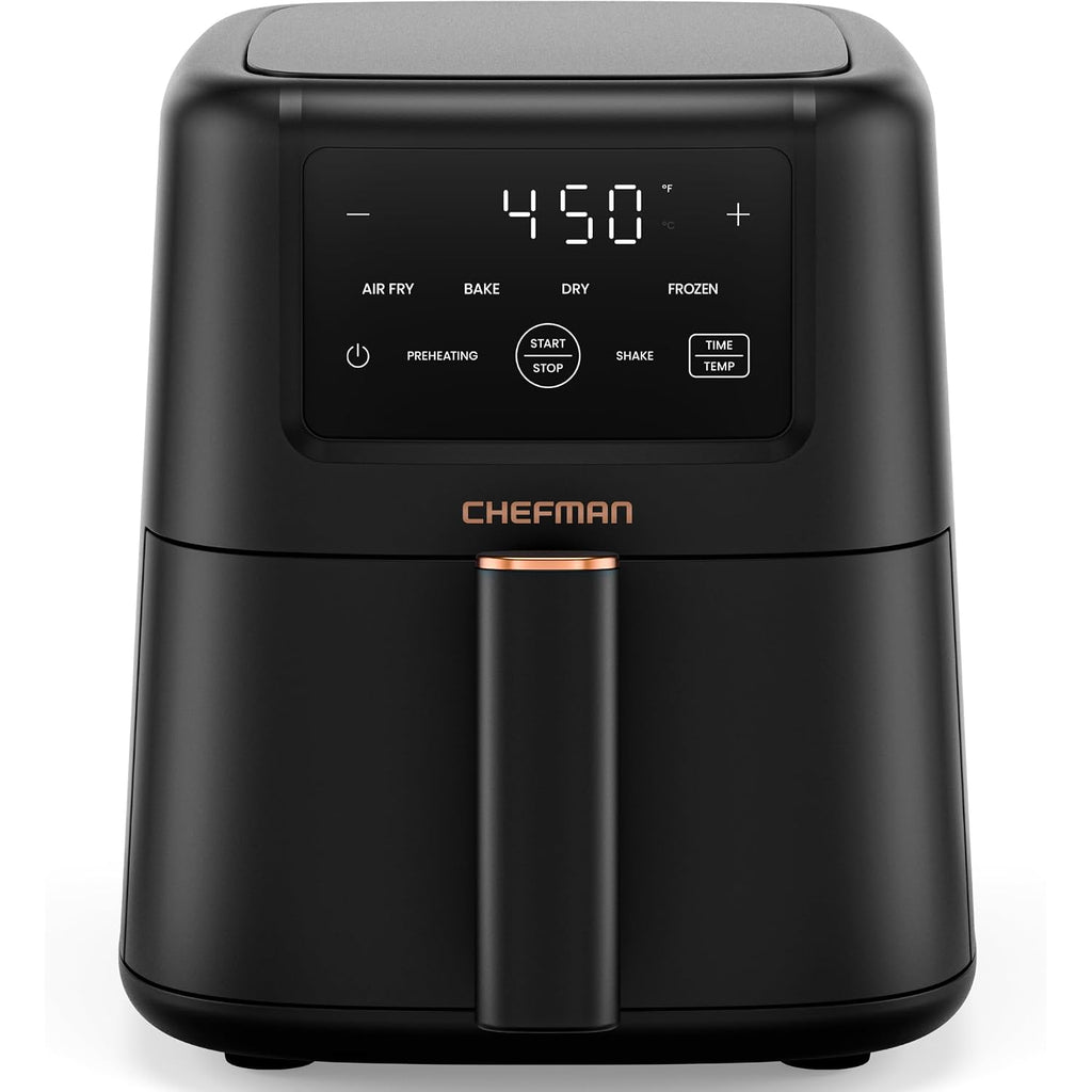 Chefman Air Fryer – 4-In-1 Slim 3.5 Qt Airfryer, Air Fry, Bake, Dehydrate, Frozen, 450°F Max Temp For Extra Crispy Results In Minutes, Nonstick Ceramic Coating, Dishwasher-Safe Accessories - Black