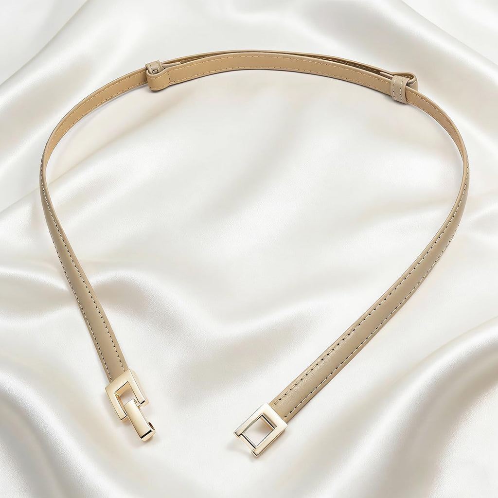 Glamorstar Skinny Belts for Women Thin PU Leather Waist Belt with Gold Buckle for Dresses