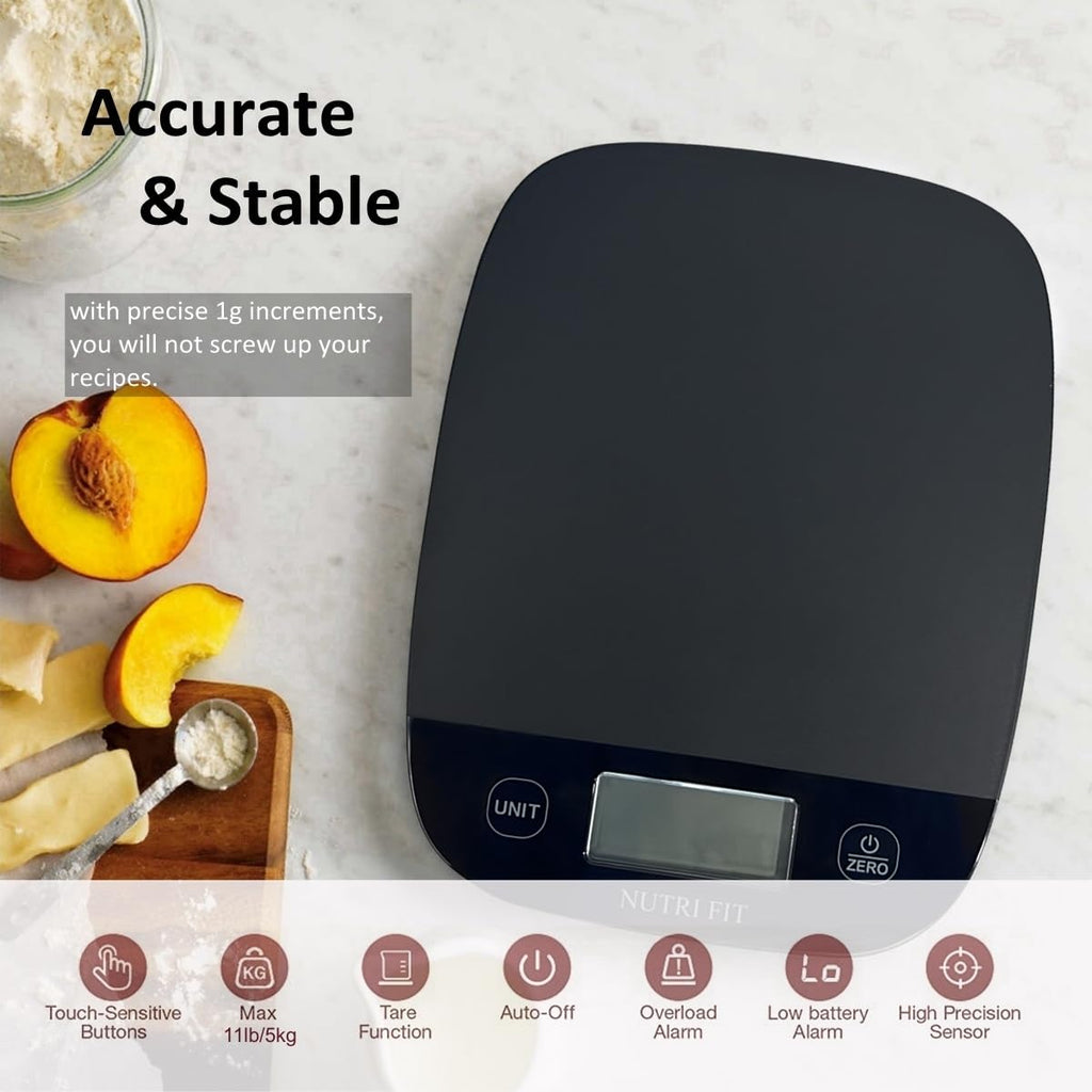 Food Scale For Kitchen Scales Digital Weight Grams And Ounces, Baking Scale Accurate For Weight Loss, Cooking, Coffee, Keto Diet, Meal Prep, 0.1Oz Ultra Slim Smart Tare Black