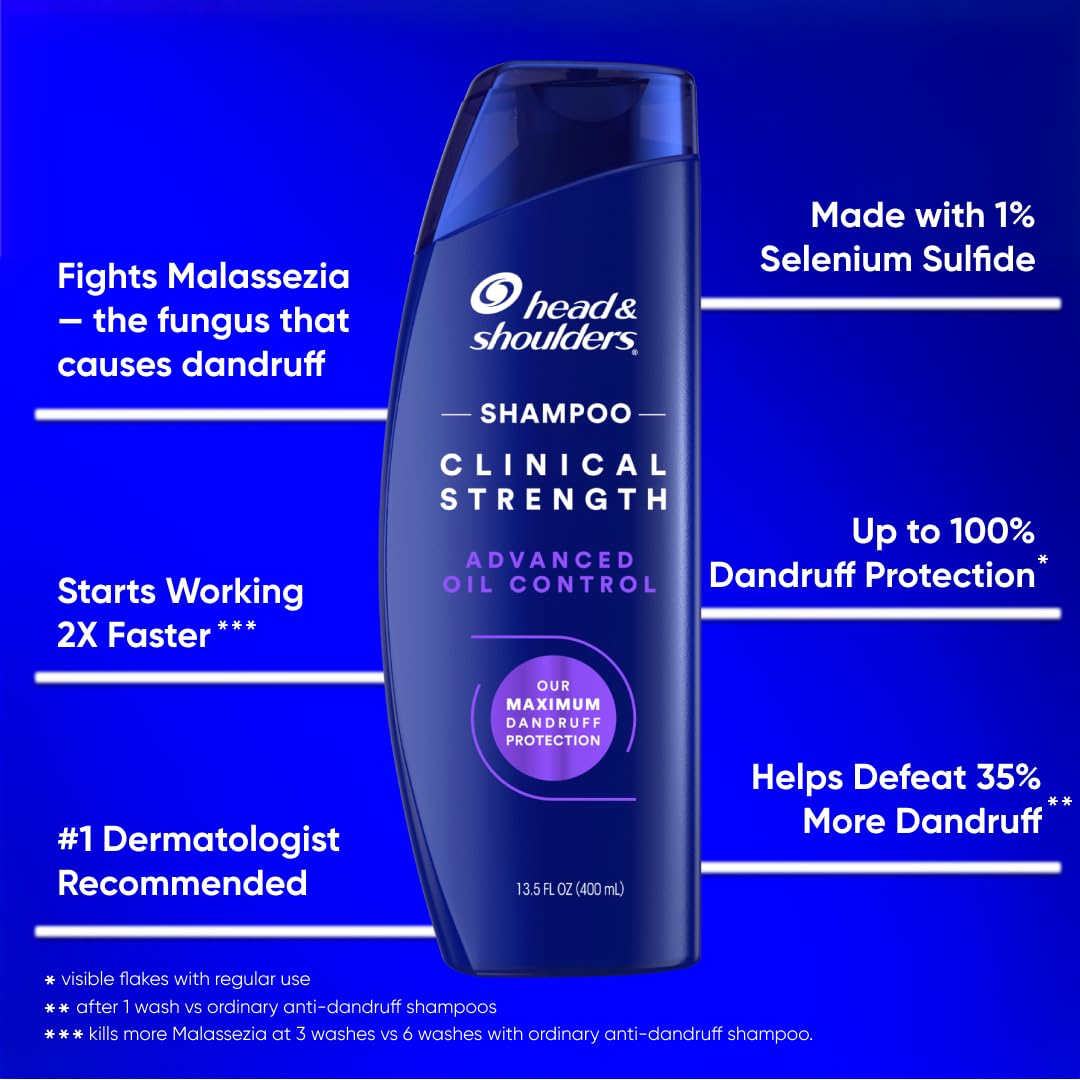Head & Shoulders Dandruff Shampoo, Clinical Strength Advanced Oil Control, Our Maximum Anti-Dandruff Prescription-Strength Formula, Flake Protection, Seborrheic Dermatitis Relief, Citrus, 13.5 Fl Oz