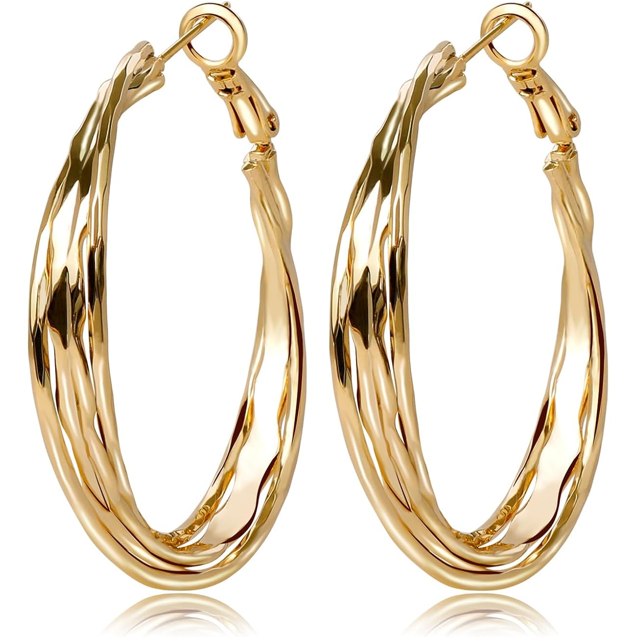 Golden Hoop Earrings For Women The Twisted Close-Fitting Hoop Shape Is Crafted With Gold-Plated Material And S925 Silver Pins Light Luxury Elegant Unique And Minimalist Style