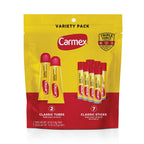 Carmex Classic Medicated Lip Balm Pack, Lip Moisturizer For Chapped Lips, 9-Count Variety Pack Bag (2 Tubes, 7 Sticks)