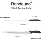Rondauno Brisket Knife, Carving Knife for Meat with 12 Inch Ultra Sharp Slicing Knives for Cutting BBQ, Turkey and Roast, Premium High Carbon Stainless Steel