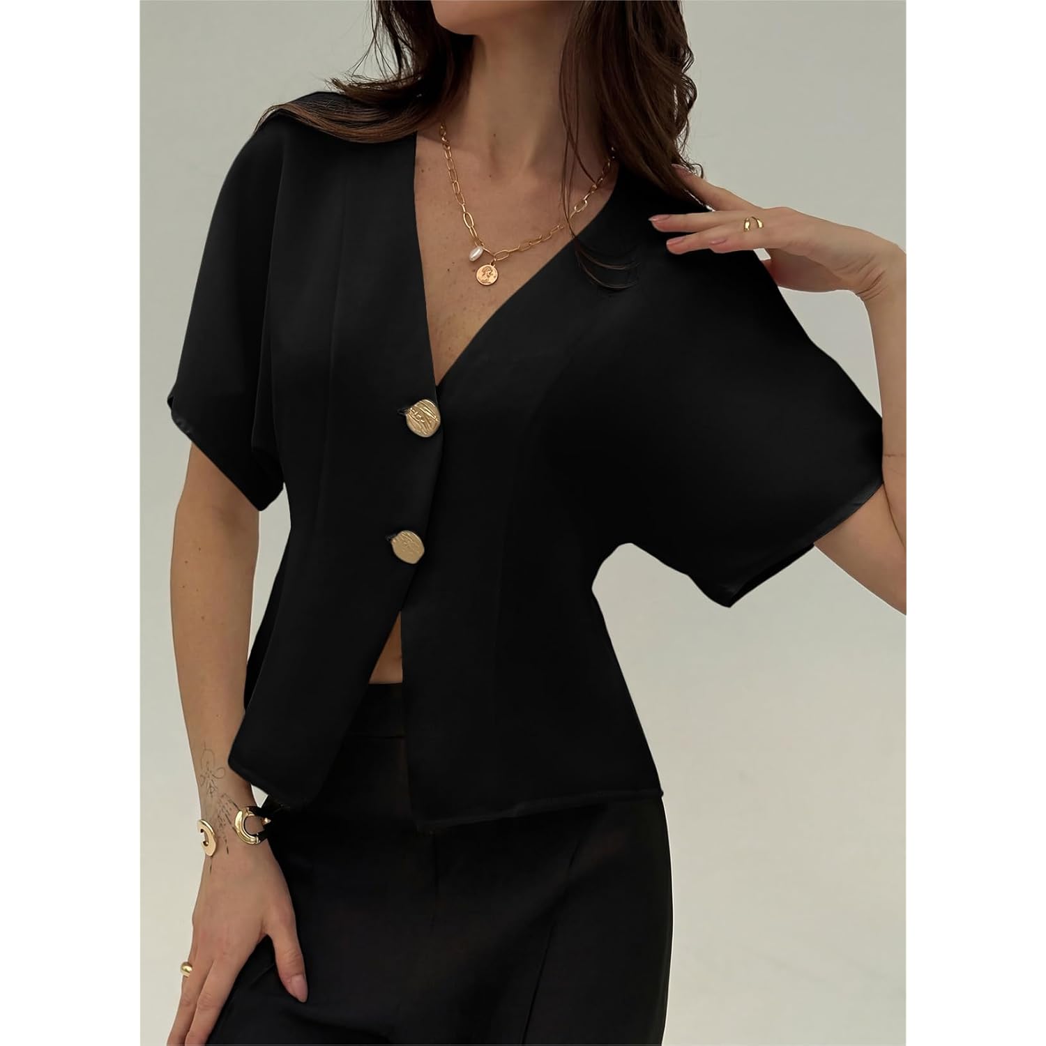 Blouses for Women Dressy Casual Summer Button Down Shirts Short Sleeve Business Work Tops