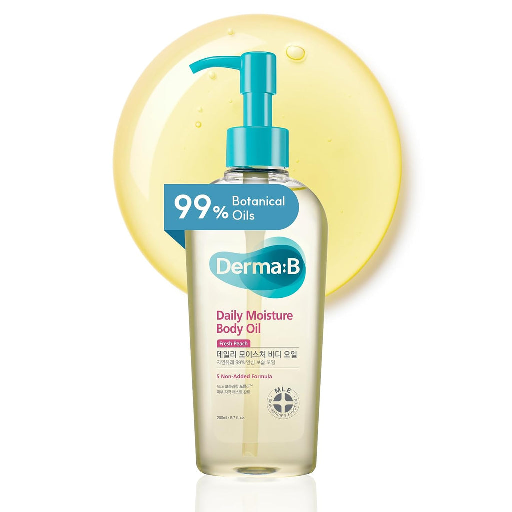 Derma B Daily Moisture Body Oil, 6.8 Fl Oz (200Ml) | Body Oil For Dry Sensitive Skin | Argan & Sweet Almond Oil | Light Long-Lasting Hydration | Shower Oil For Dry Sensitive Skin