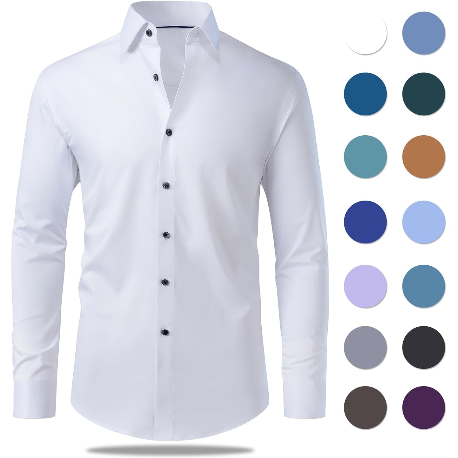 Gollnwe Men'S Dress Shirt French Cuff Shirt For Men Slim Fit Stretch Spread Collar With Metal Cufflink