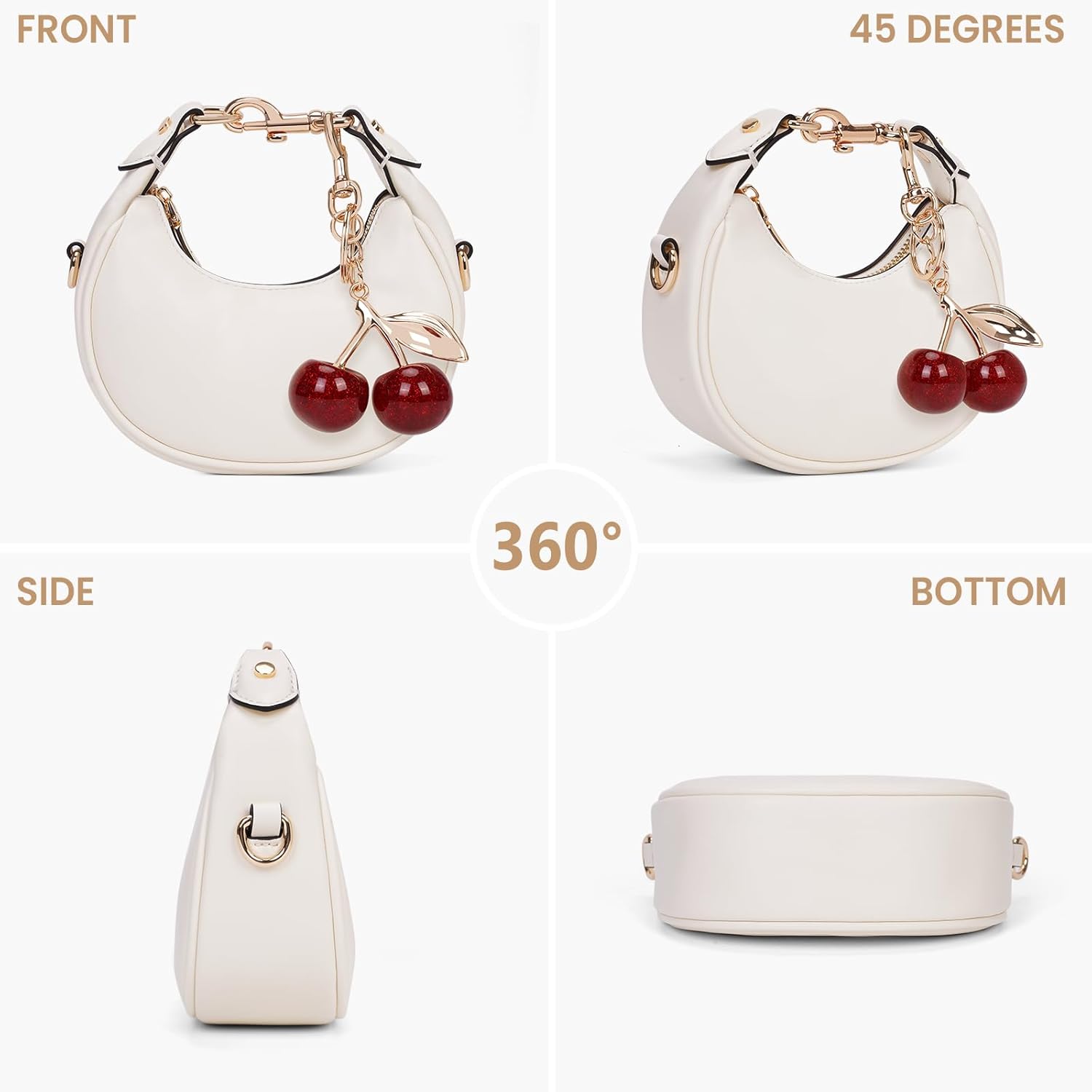 JQWSVE Small Top Handle Bags for Women Mini Purses Cute Ladies Handbags Crescent Mini Crossbody Bags with Cherry