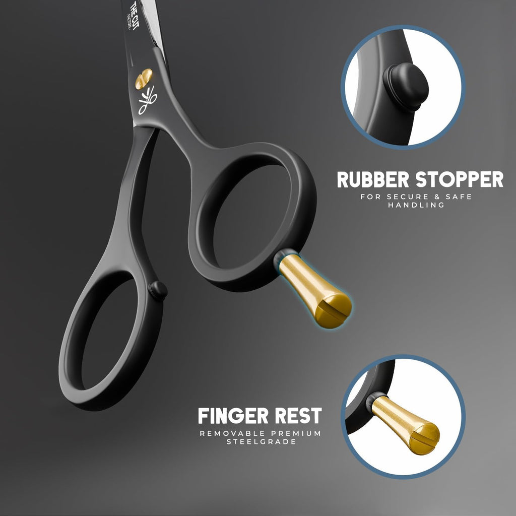 The Cut Factory® 6.5” Matte Black Luxury Hair Scissors – Ultra-Sharp High Carbon Steel Barber Shears For Men, Women & Kids – Gift-Boxed With Leather Pouch – Precision Cutting For Salon & Home