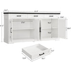 Usikey Large Sideboard Buffet Cabinet With 4 Doors And 3 Drawers, Farmhouse Buffet Table, Dining Room Storage Cabinet For Kitchen Or Living Room, White