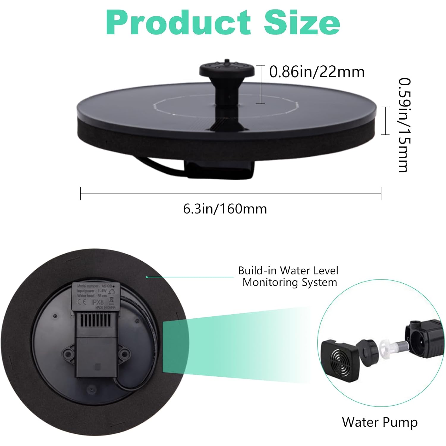 Yeomi Solar Fountain, Floating Solar Water Pump For Bird Bath, Outdoor Water Fountain No Battery Or Electricity Needed, Easy To Use For Garden, Pond, Patio