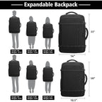 Travel Backpack With Lifetimewarranty,Expandable Carry On Backpack With Cable Access Port,Fits 17.3" Laptop Notebook,Water Resistant Weekender Backpack Business Trips,Daily Travel,Black