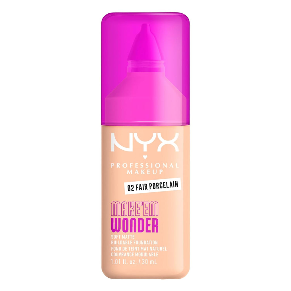NYX PROFESSIONAL MAKEUP Make 'Em Wonder Liquid Foundation, 24HR Foundation Makeup With A Soft Matte Finish, Buildable Full Coverage - 02 Fair Porcelain