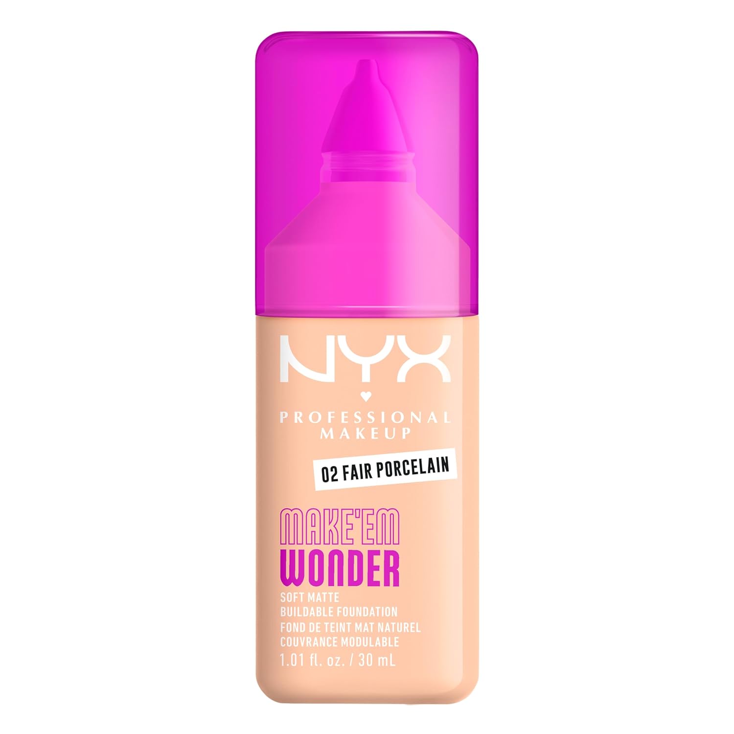 NYX PROFESSIONAL MAKEUP Make 'Em Wonder Liquid Foundation, 24HR Foundation Makeup With A Soft Matte Finish, Buildable Full Coverage - 02 Fair Porcelain