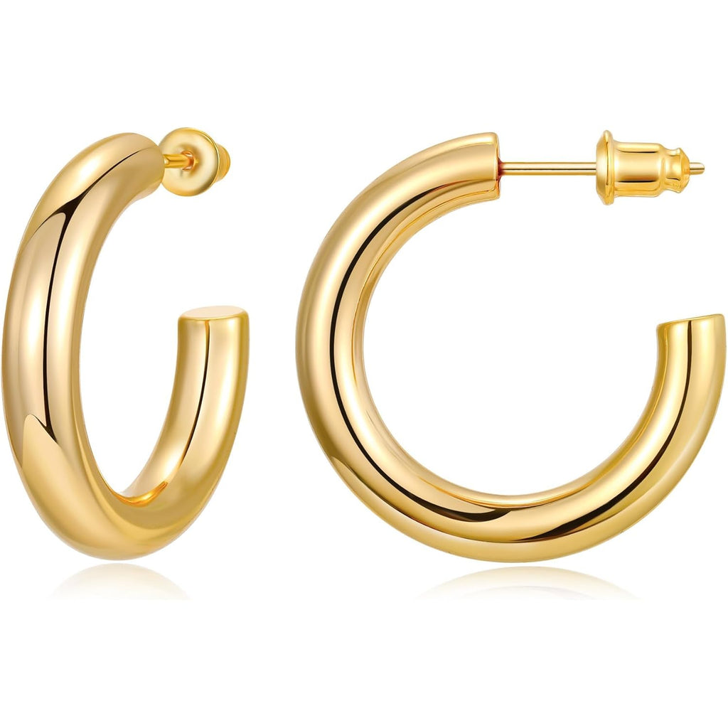 Gacimy Chunky Hoop Earrings for Women 14K Gold Plated, 925 Sterling Silver Post Hoops for Women