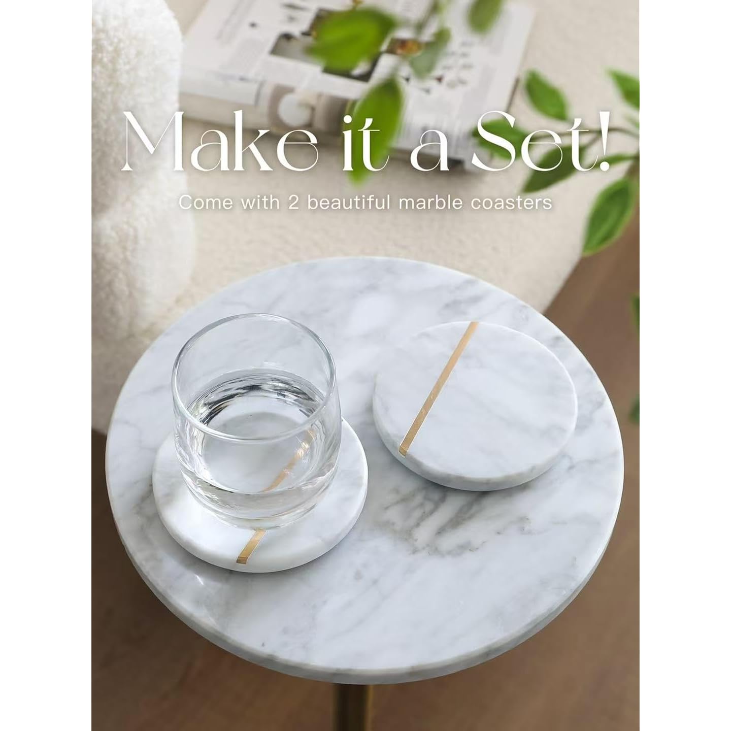 Adjustable-Height Marble Drink Table - 10X10X22-30, White Marble & Antique Brass, Modern Round End Table, Side Table With Pedestal Stand For Small Spaces, Vintage Metal Martini Cocktail Accent