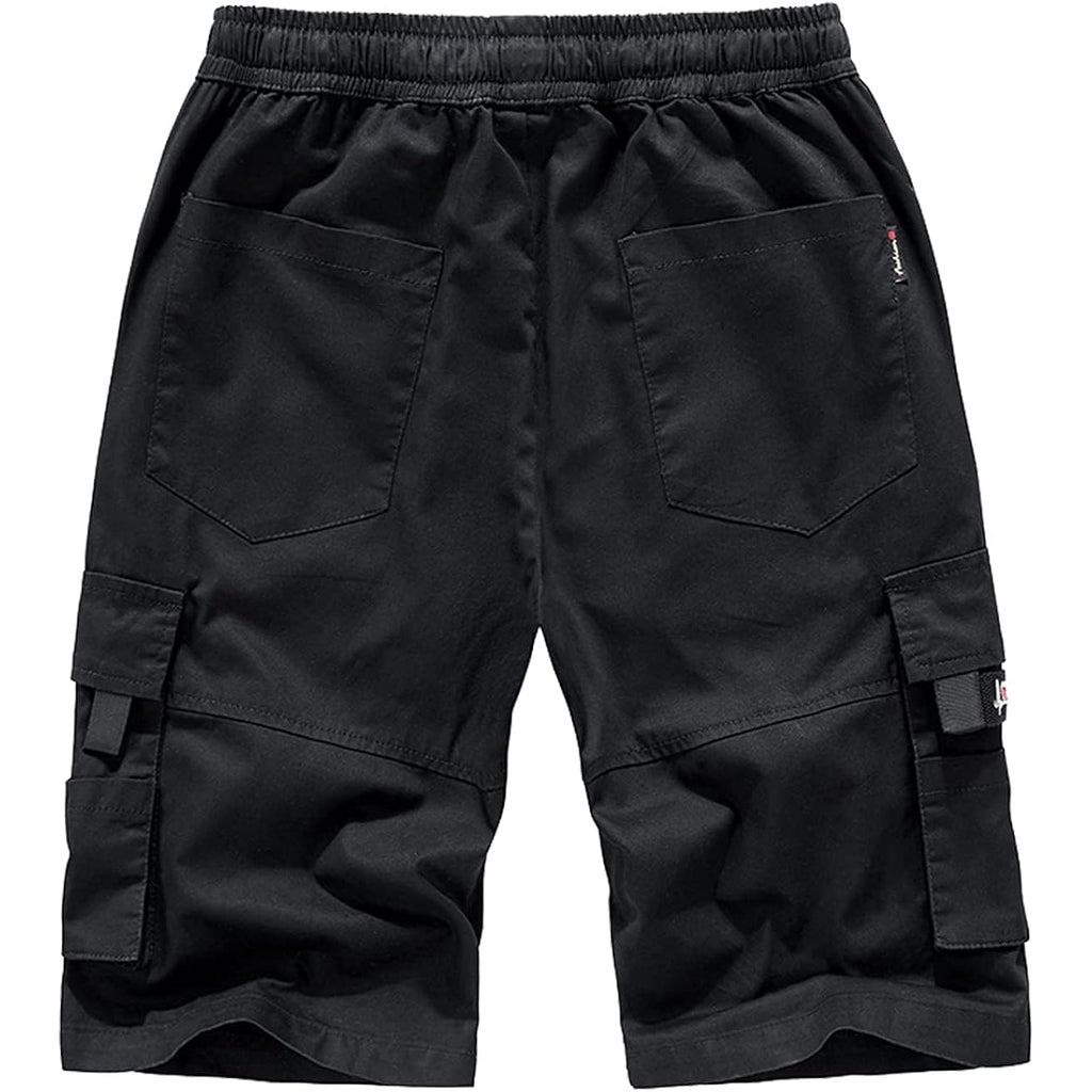 Women's Casual Cotton Elastic Waist Drawstring Loose Fit Outdoor Multi-Pockets Cargo Shorts