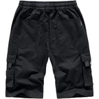 Women's Casual Cotton Elastic Waist Drawstring Loose Fit Outdoor Multi-Pockets Cargo Shorts