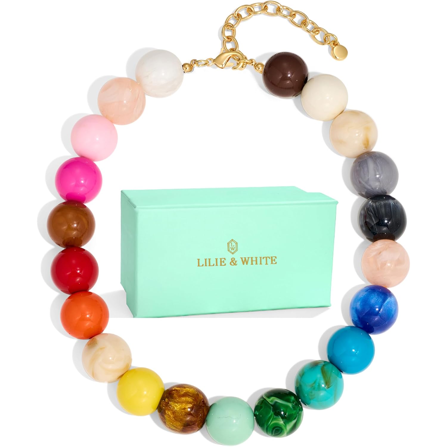 LILIE&WHITE Colorful Chunky Bead Necklaces For Women Trendy Boho Collar Statement Necklace Choker Summer Beach Jewelry Birthday Gift For Her
