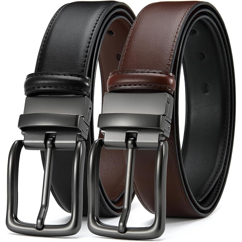 Reversible Leather Belt For Men 1.25" - Dual Sided Dress And Casual Belt, Trim To Fit, 2 Styles In One Belt