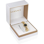 Versace Stud Icon Women'S Watch, 26Mm Ip Yellow Gold Case, Black Sunray Dial, Gold Tone Bracelet, Swiss Quartz Movement, Jewelry Clasp, 3 Atm Water Resistant