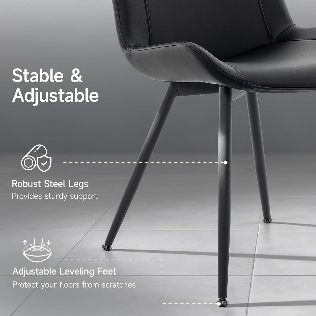 Dining Chairs Set Of 2, Pu Leather Modern Armless Kitchen Dining Room Chairs, Upholstered Accent Side Chairs With Metal Legs (Black)