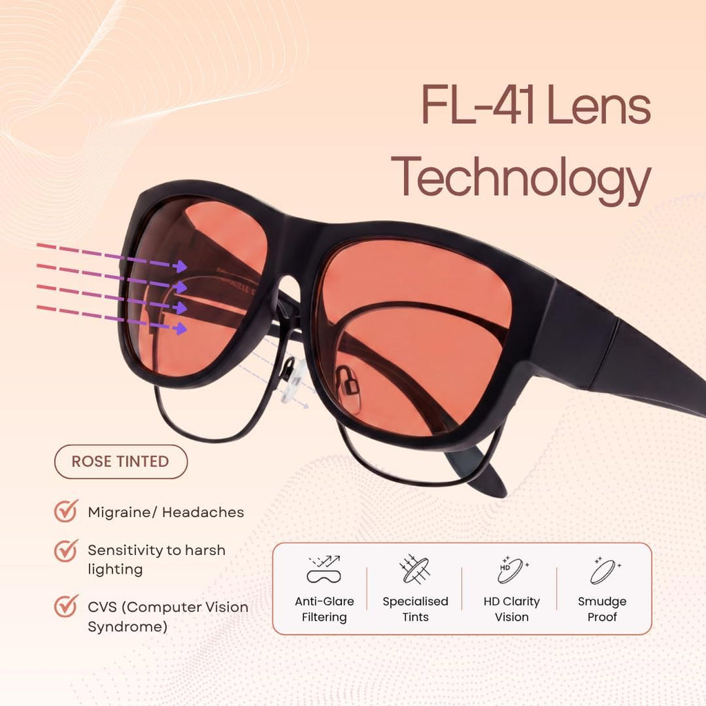 Braddell Fl-41 Rose Fit-Over Glasses With Fl-60 Interchangeable Lenses For Migraine Light Sensitivity And Fluorescent Led Glare (Large)