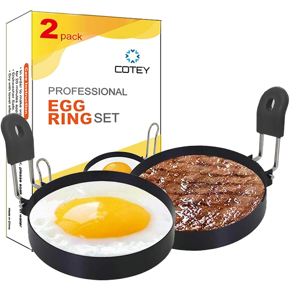 3.5" Egg Rings Set Of 2 With Silicone Handle, Large Ring For Frying Eggs, Round Mold For English Muffins - Griddle Cooking Shaper For Breakfast