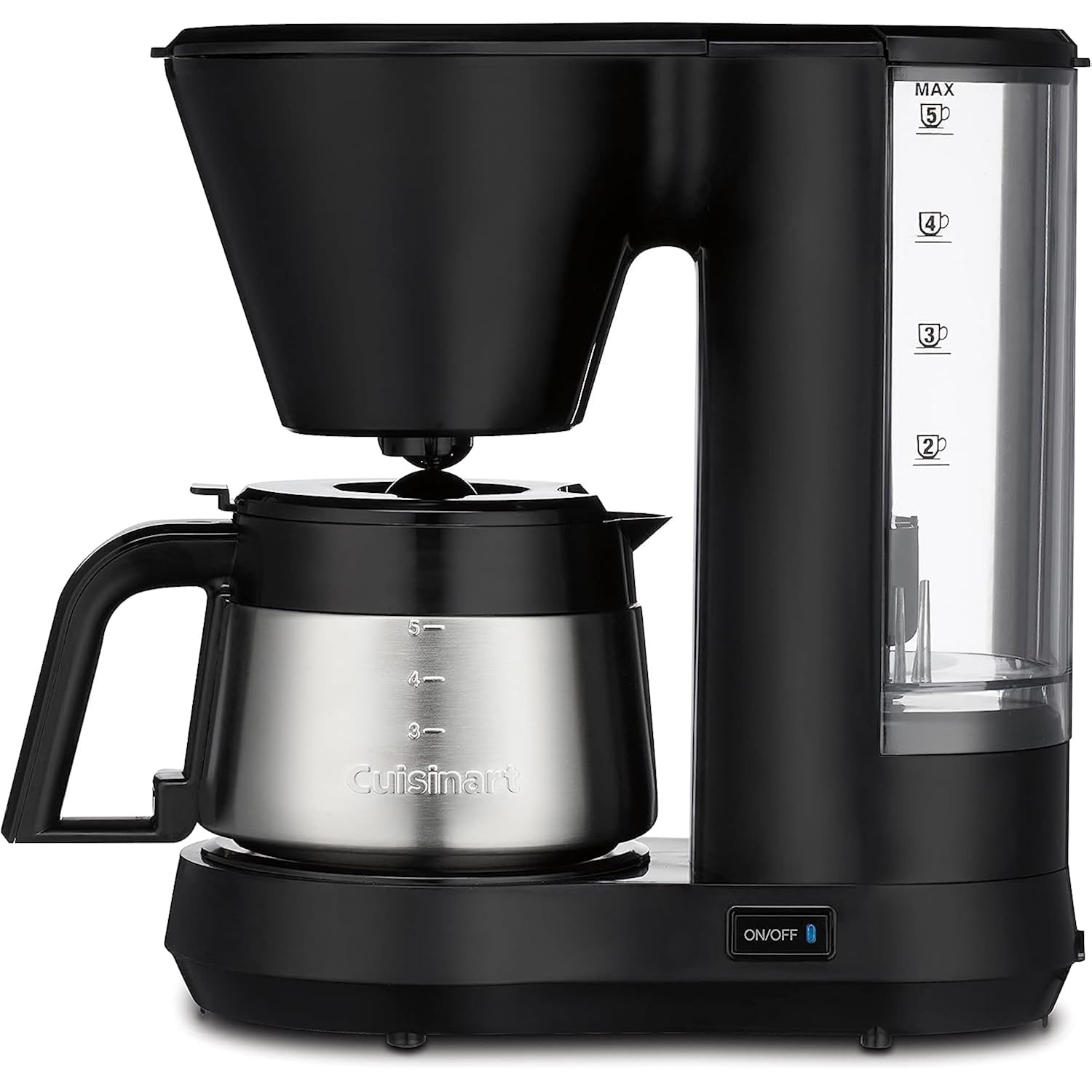 Cuisinart 5-Cup Coffee Maker With Stainless Steel Carafe, Coffee Machine With Removable Water Reservoir, Charcoal Water Filter, 30-Minute Keep Warm, And Brew Pause, Dcc-5570Nas, Stainless Steel
