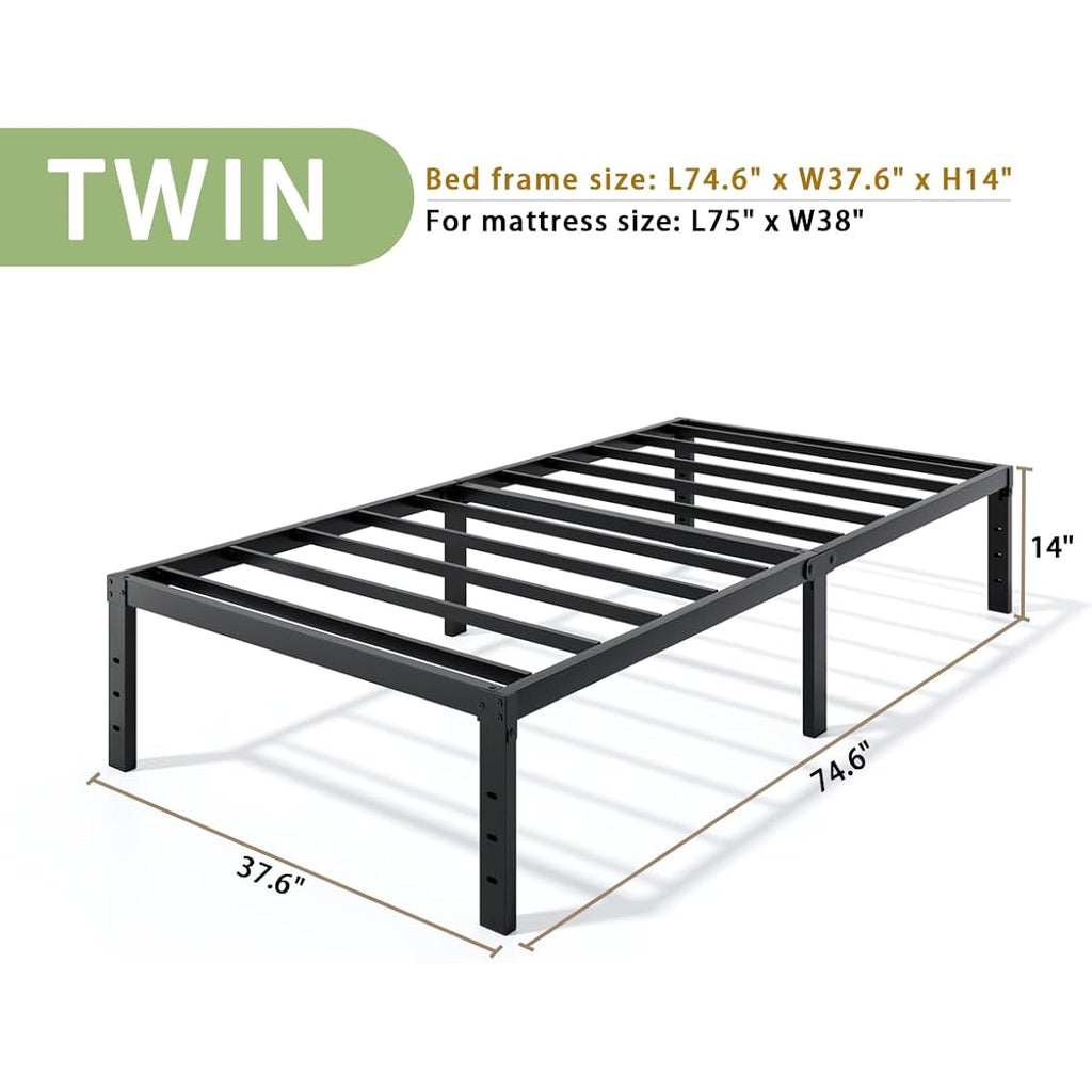 Lumunance Metal Bed Frame Twin Size - 14 Inch Heavy-Duty Twin Platform Bed Frame No Box Spring Needed, Easy Assembly, Noise-Free, Sturdy Mattress Foundation, Underbed Storage Space