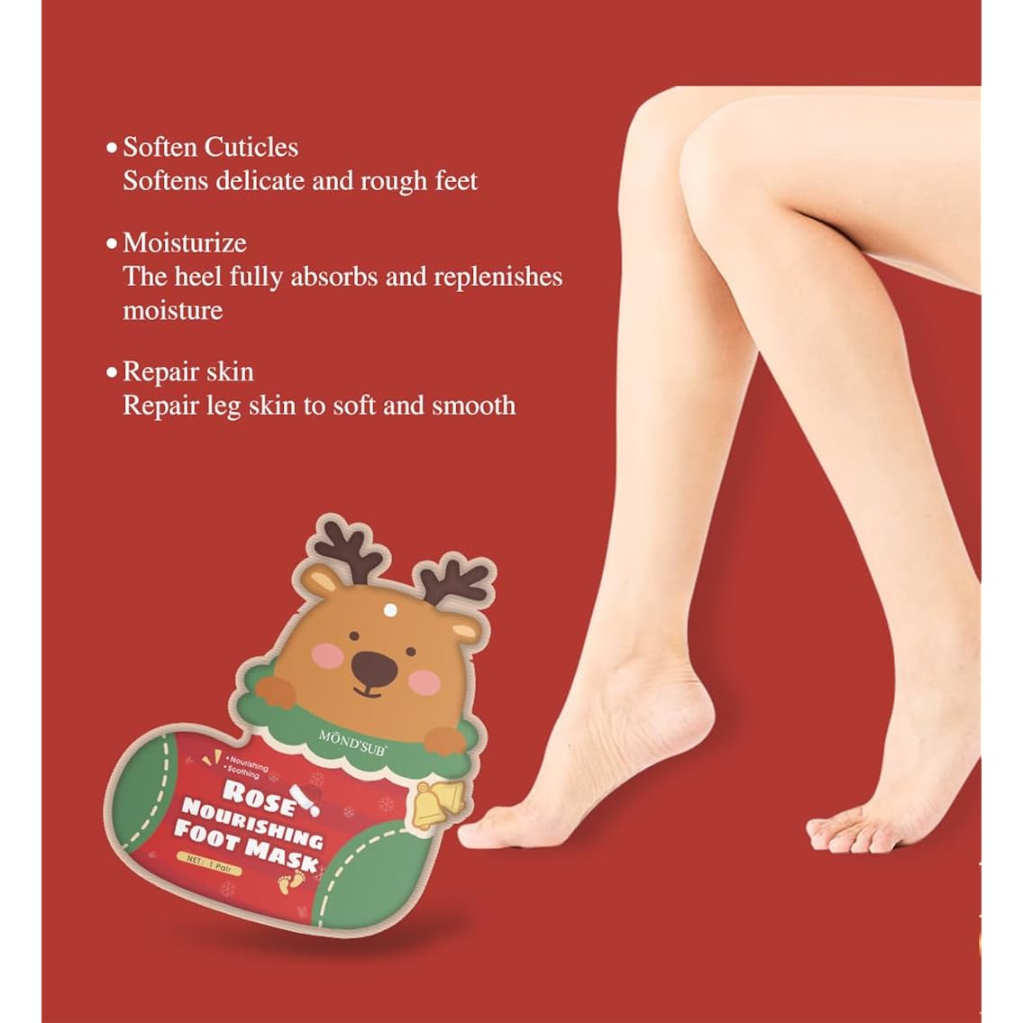 MOND'SUB Christmas Hand and Foot Mask,Moisturizing & Repairing,Self Care Gifts for Women,Spa Kit, Stocking Stuffers, 2 Gloves & 2 Socks,Rose & Tea Tree