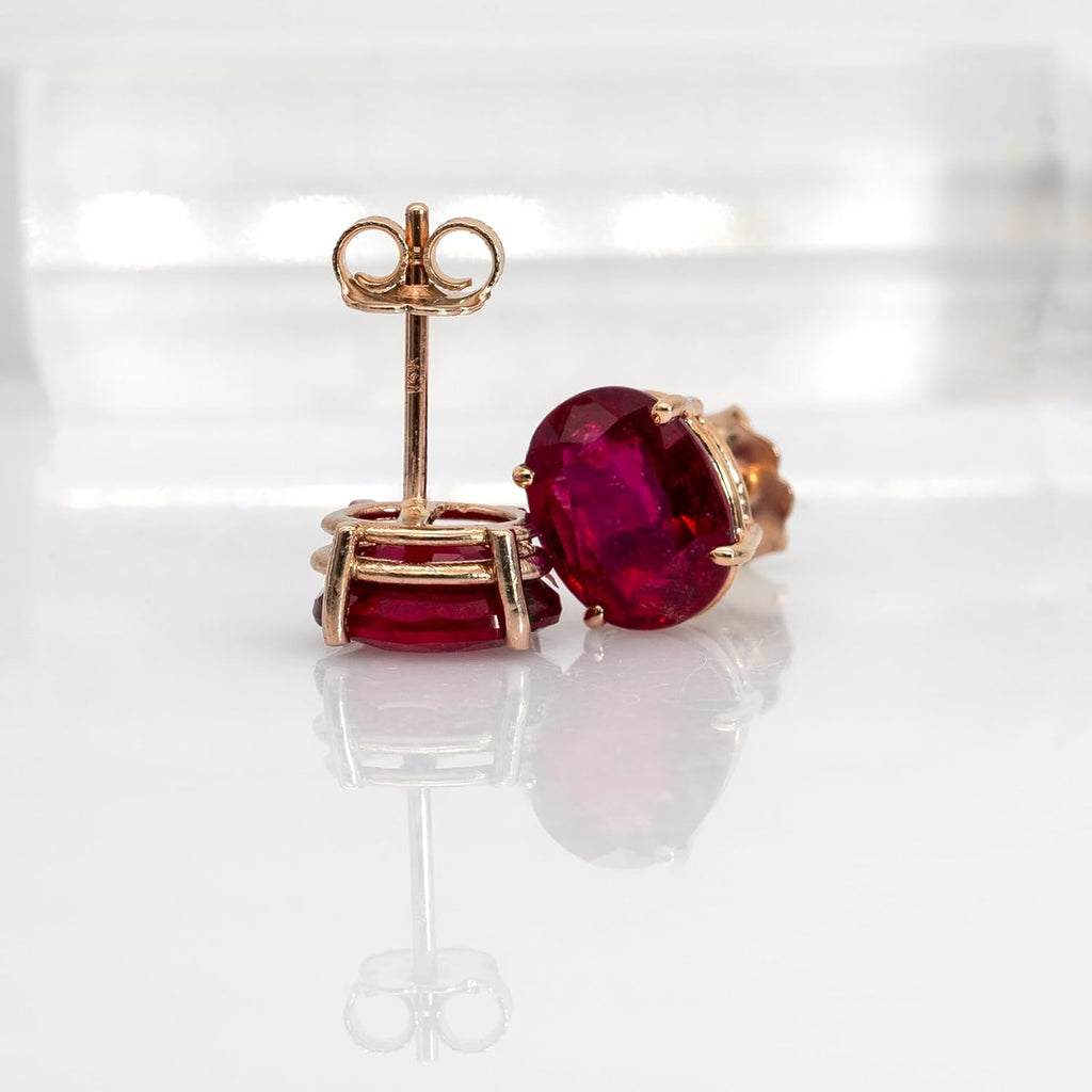 NNJ Madagascar Natural Ruby Solitaire Earrings for Women | Oval Cut Ruby Stud Earrings in 14K Solid Gold | July Birthstone | Birthday, Anniversary, Gemstone Jewellery Gift