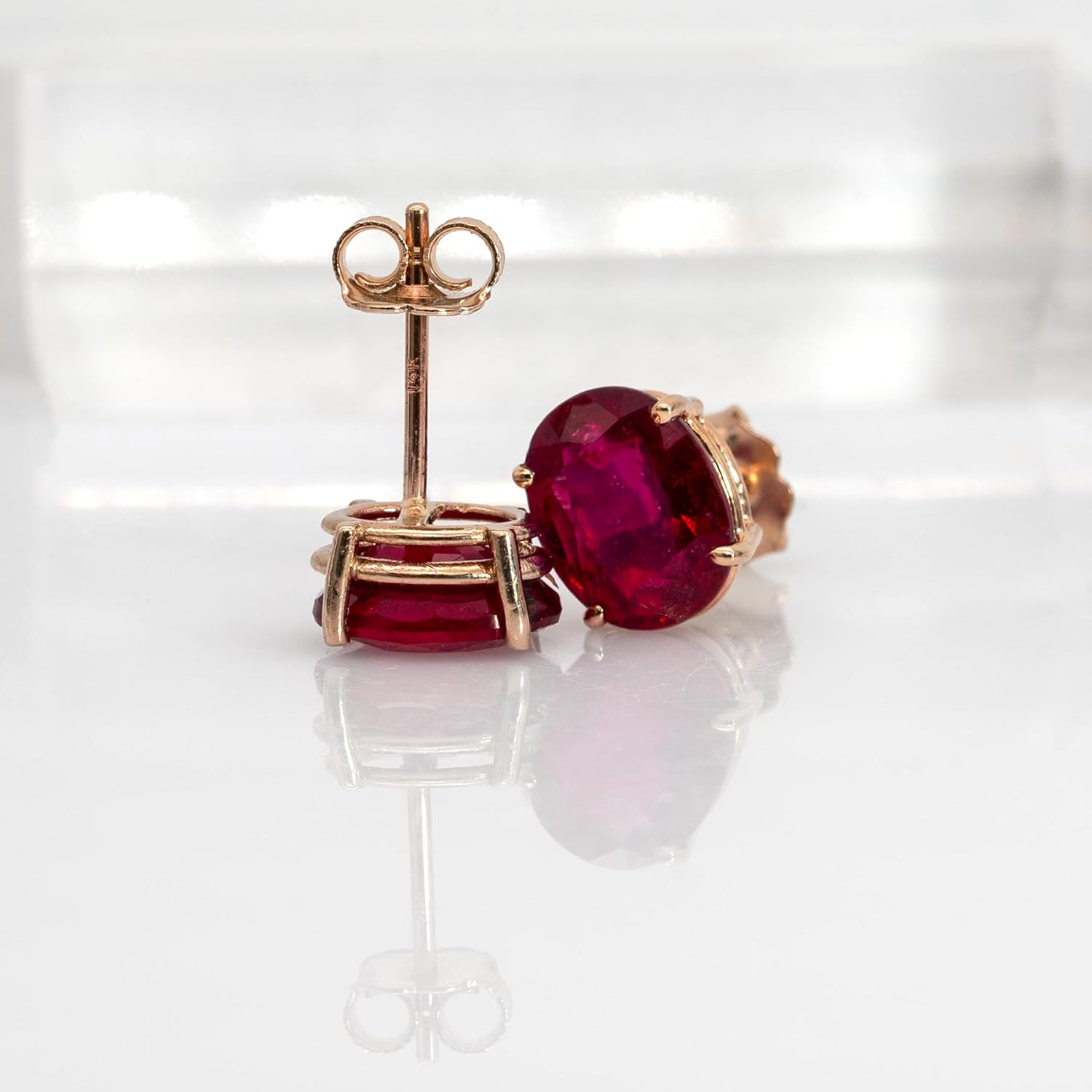 NNJ Madagascar Natural Ruby Solitaire Earrings for Women | Oval Cut Ruby Stud Earrings in 14K Solid Gold | July Birthstone | Birthday, Anniversary, Gemstone Jewellery Gift
