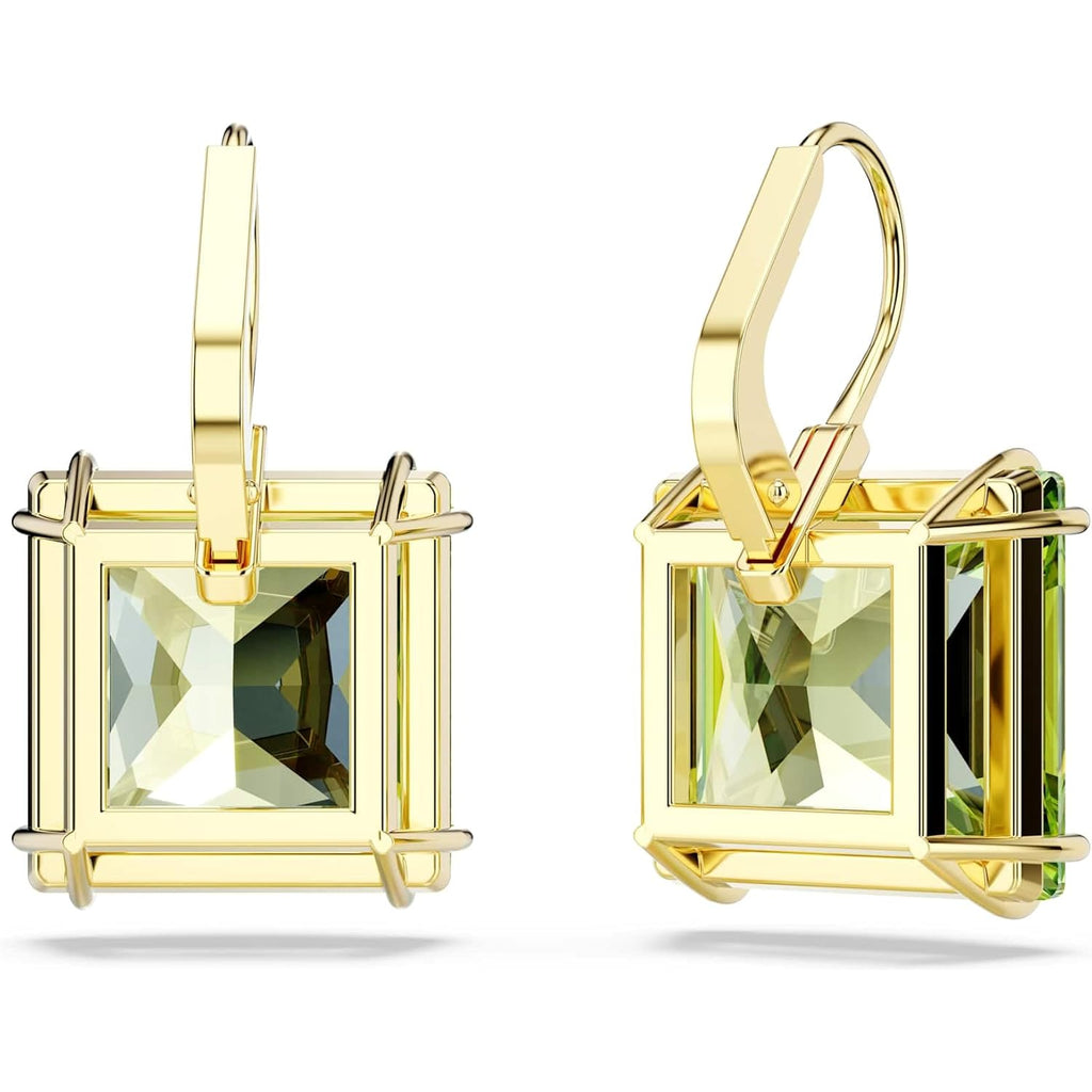 Swarovski Millenia Drop Earrings, Square Cut, Green Crystal, Gold-tone Finish