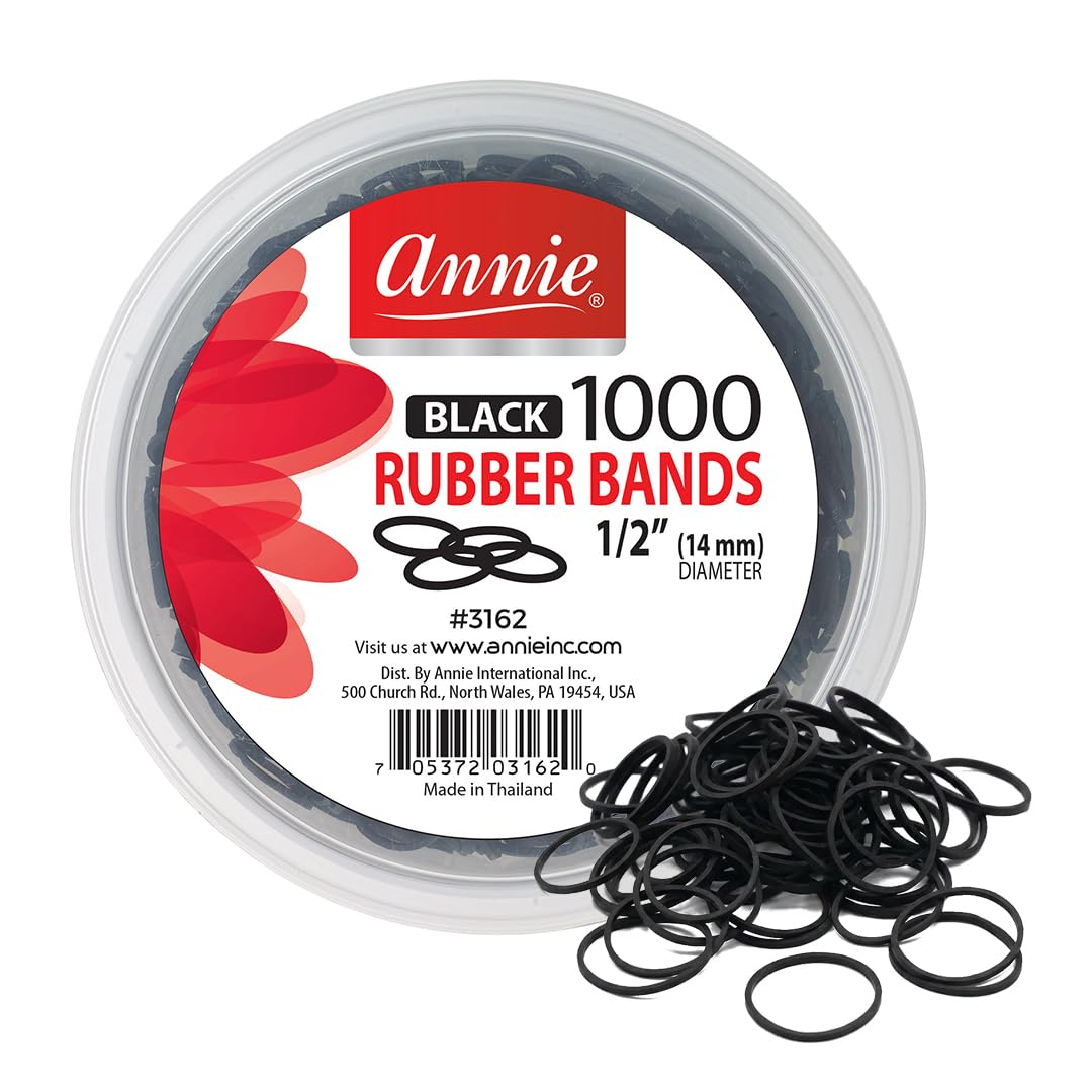 Annie 1000 Black Mini Rubber Bands – 1/2″ Durable Elastic Hair & Braiding Bands (Secure, Stretchy, Strong)
