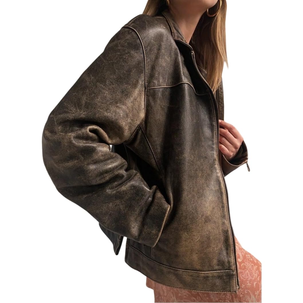 Ladies Real Soft Lambskin Leather Jacket - Oversized Bomber Casual Wear Jacket For Womens