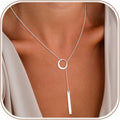 Lariat Gold Necklaces for Women Trendy Dainty Long Necklace 14k Gold Plated/Silver Layered Drop Beaded Chain Necklaces Y-shaped Pendant Necklace Simple Gold Jewelry Gifts