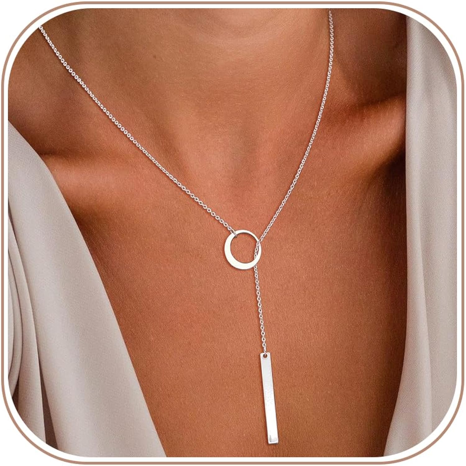Lariat Gold Necklaces for Women Trendy Dainty Long Necklace 14k Gold Plated/Silver Layered Drop Beaded Chain Necklaces Y-shaped Pendant Necklace Simple Gold Jewelry Gifts