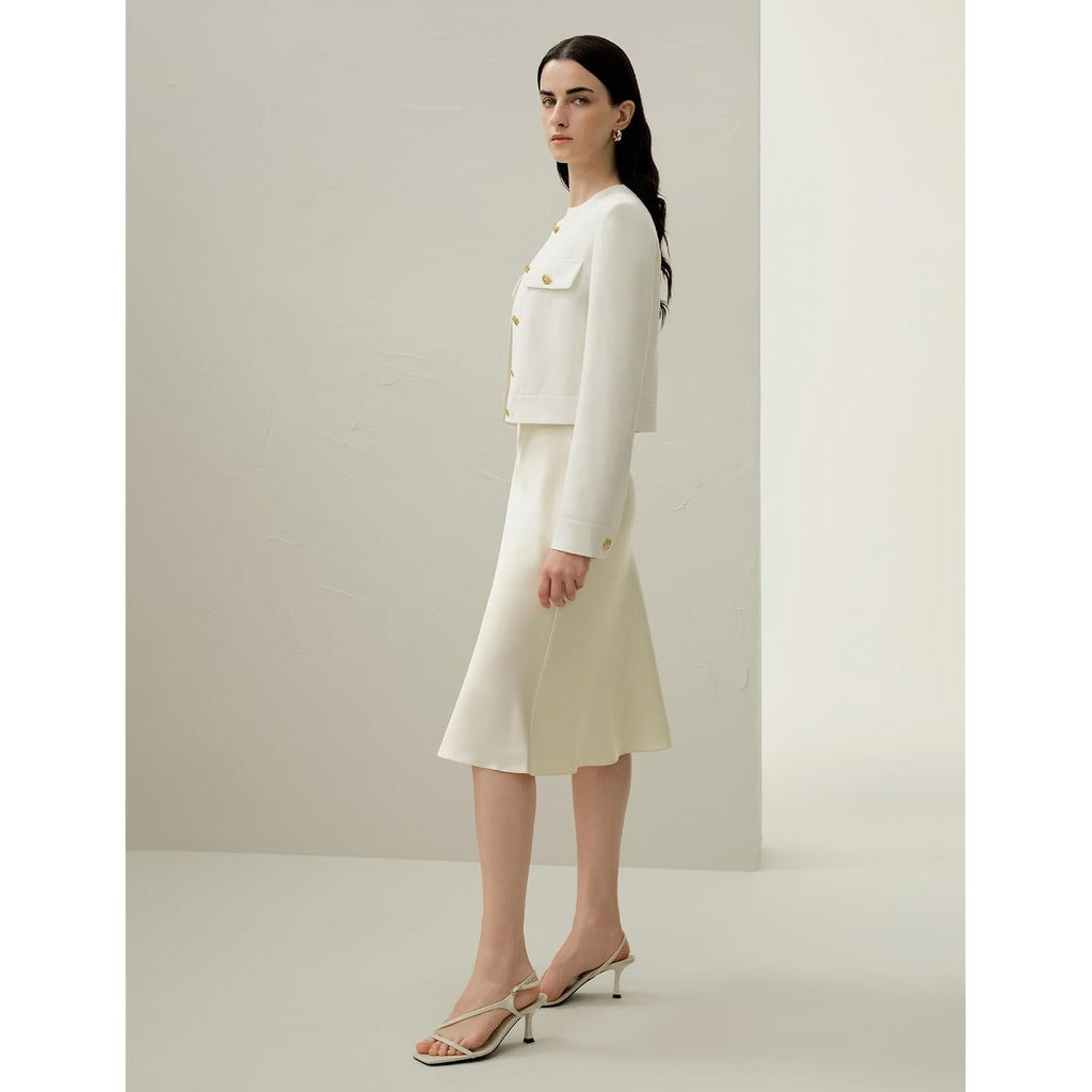 Lilysilk Silk Linen Mara Jacket For Women Long Sleeve Cropped Button Front Coat Soft Breathable Outerwear