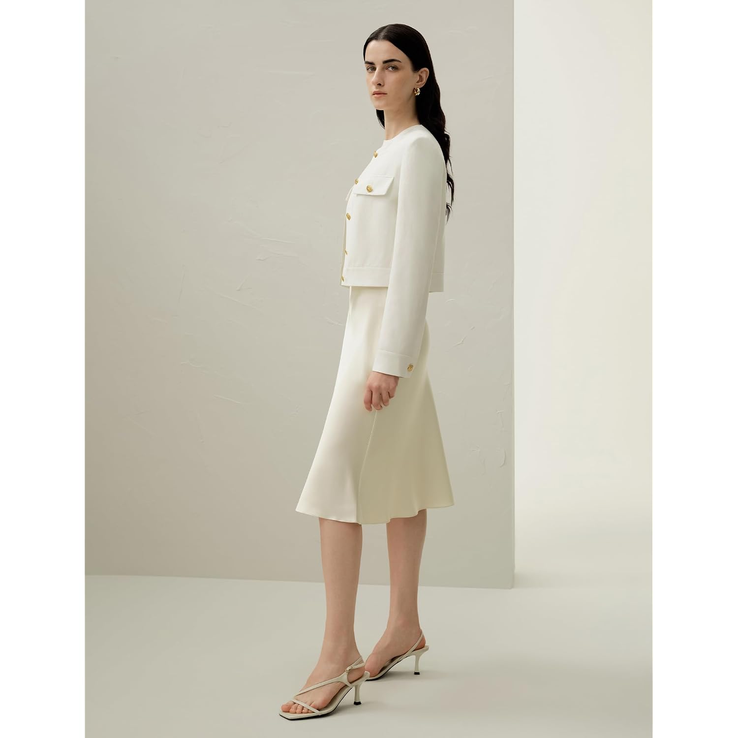 Lilysilk Silk Linen Mara Jacket For Women Long Sleeve Cropped Button Front Coat Soft Breathable Outerwear