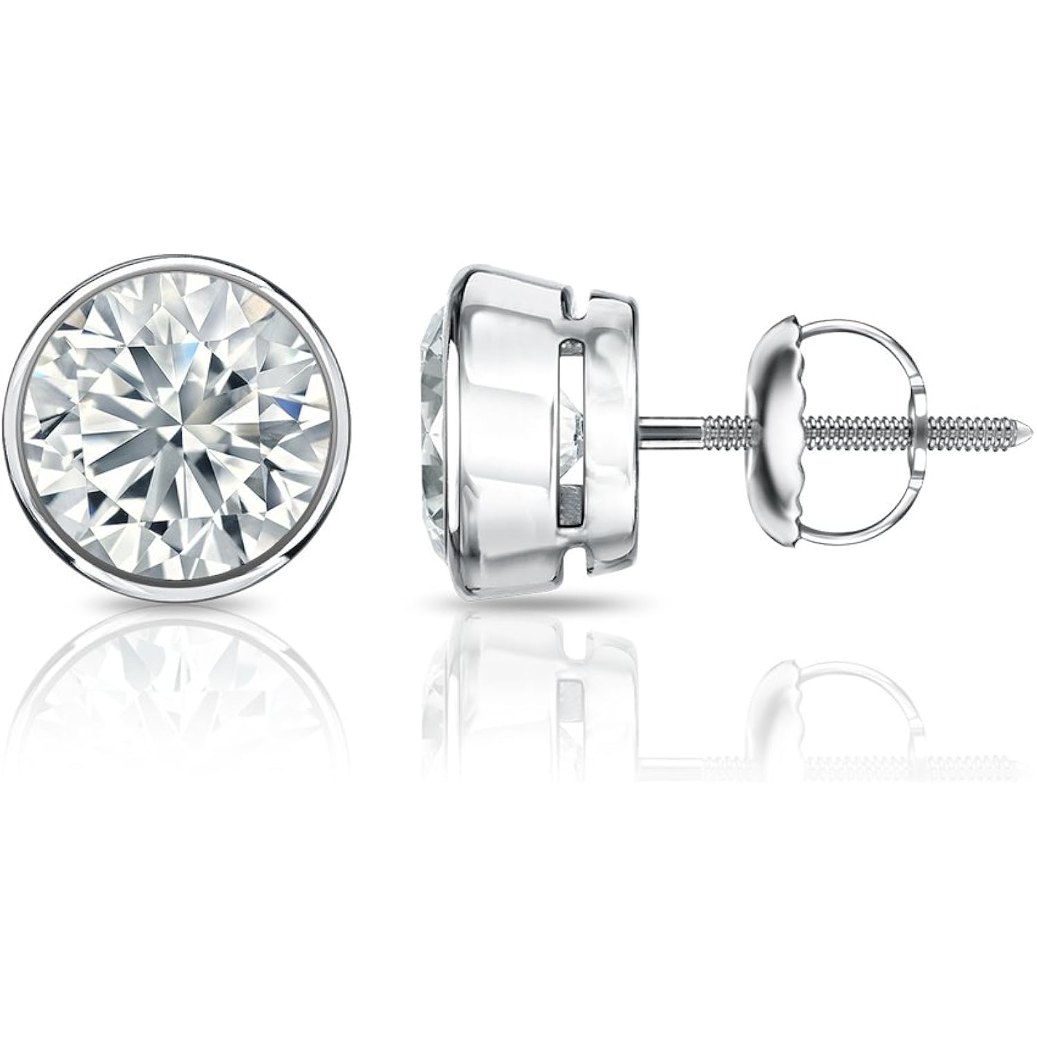 1/6 to 2 Carat Diamond Round Stud Earrings in 14k White Gold (I1-I2, cttw) Bezel Set Screw Back by Diamond Wish