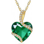 14k Gold Heart Shaped Birthstone Necklace for Women, 3.5 Carat Created Gemstone Pendant Necklaces Mother's Day Birthday Jewelry Gift for Mom Grandma Wife 18+2 Inch