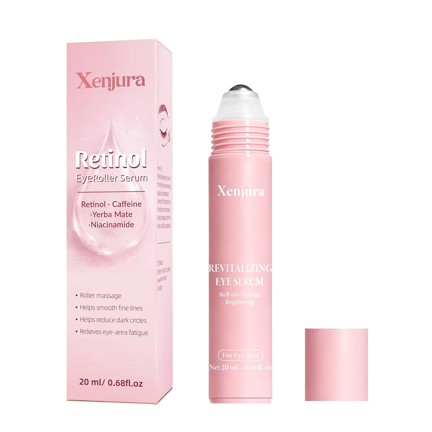 Retinol & Caffeine Under Eye Roller Serum | Xenjura Cooling Eye Cream For Puffy Eyes & Dark Circles | Anti Aging Wrinkle Remover For Fine Lines | Vegan Skincare (20Ml / 0.7 Fl Oz)