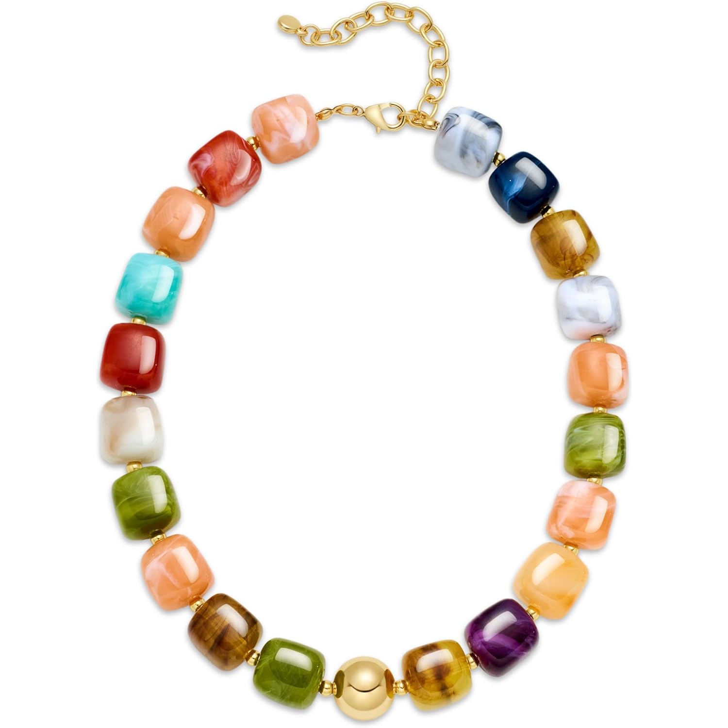 Chunky Colorful Beaded Choker Necklace for Women, Summer Beach Statement Resin Beads Necklace, Trendy Womens Summer Beach Jewelry Birthday Gifts for Vacation Holiday