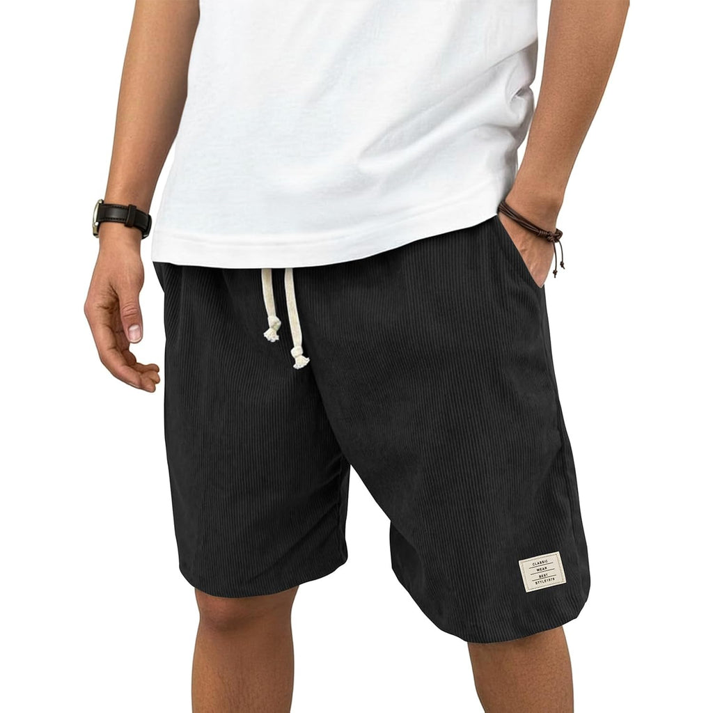 Hardaddy Mens Corduroy Shorts Elastic Waist Drawstring Casual Summer Beach Lounge Short