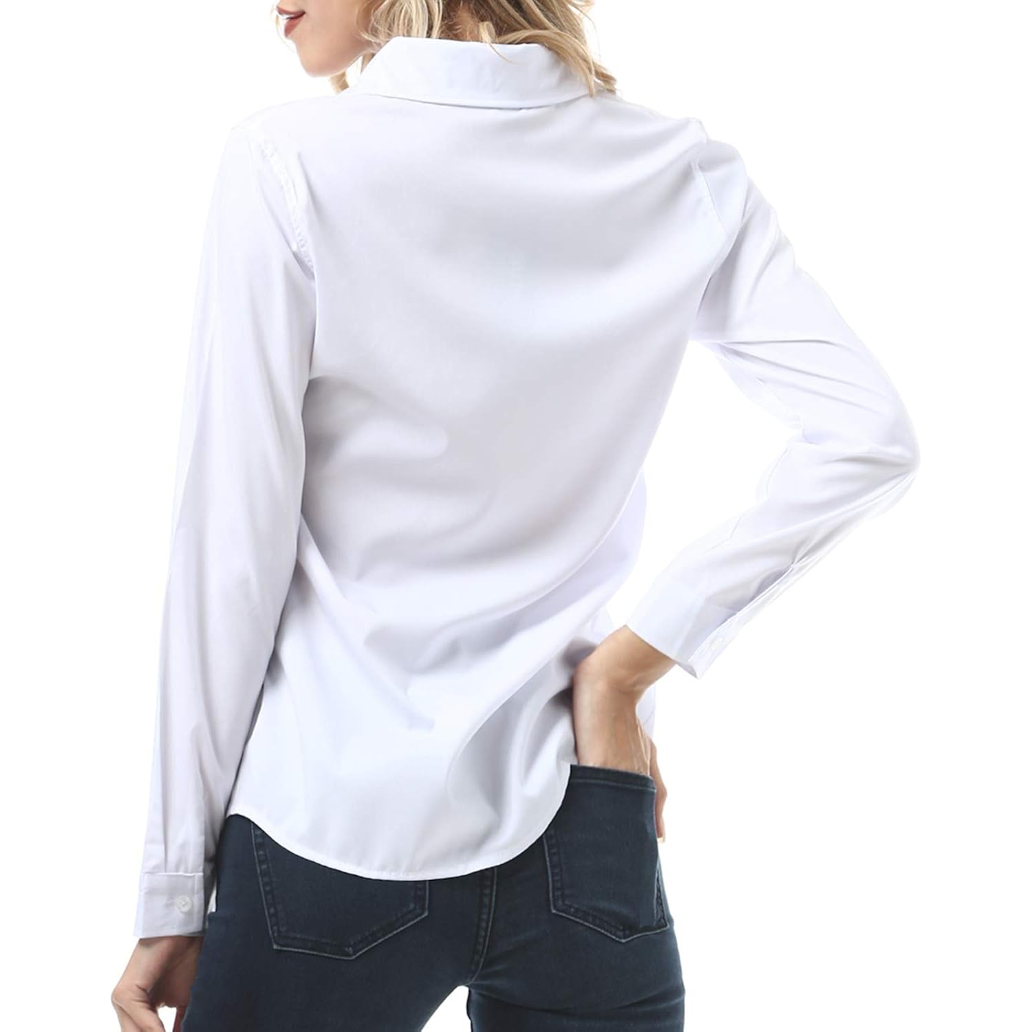 Women's Basic Button Down Shirts Long Sleeve Plus Size Simple Stretch Formal Casual Shirt Blouse