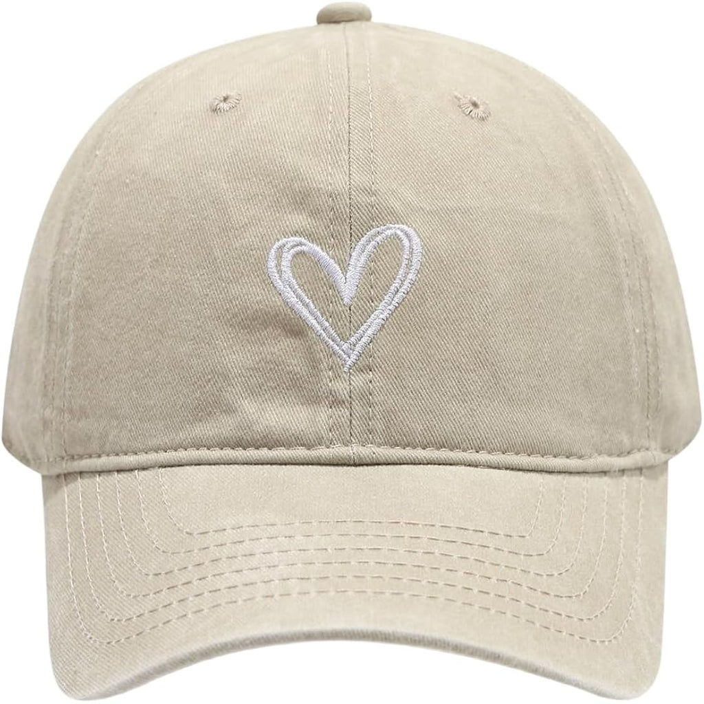 Women's Vintage Washed Baseball Cap Cute Heart Embroidered Sun Hat Adjustable Distressed Dad Caps UV Protection Summer Hats